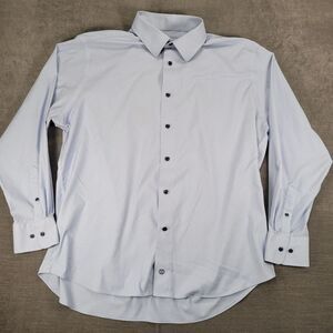 David Donahue Light Blue Textured Cotton Dress Shirt Button Down 34/35 18